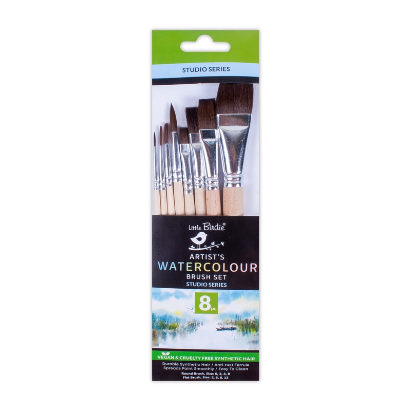 Watercolour Brush Round And Flat Synthetic Hair Size 0 2 4 8 And 2 6 8 12 8pc