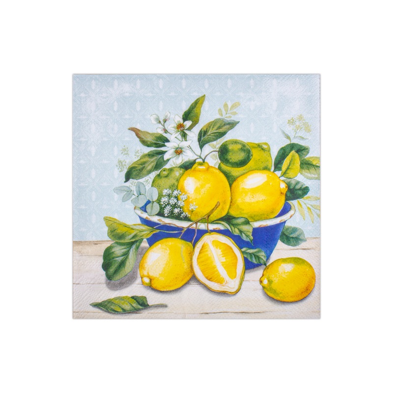 Decoupage Napkin Lemon Bowl 13in X 13in 3 Ply 1pc