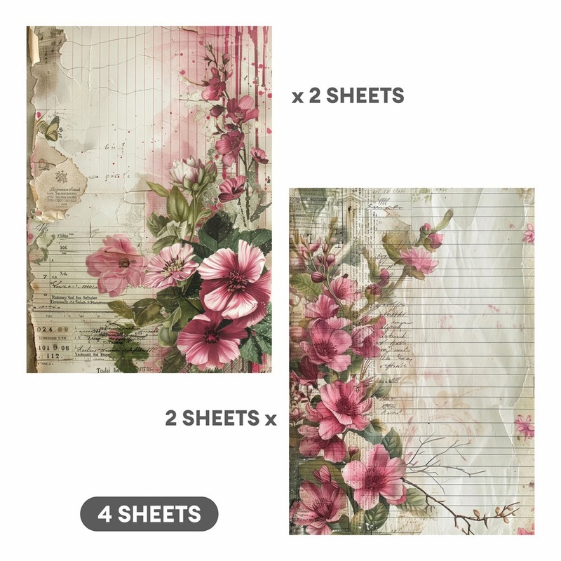 Decoupage Paper Rosy Wildflower 2Designs 70GSM A4 4Sheets