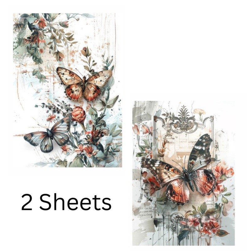 Filament Decoupage Paper Butterfly Elegance 2Designs 60GSM A4 2Sheets