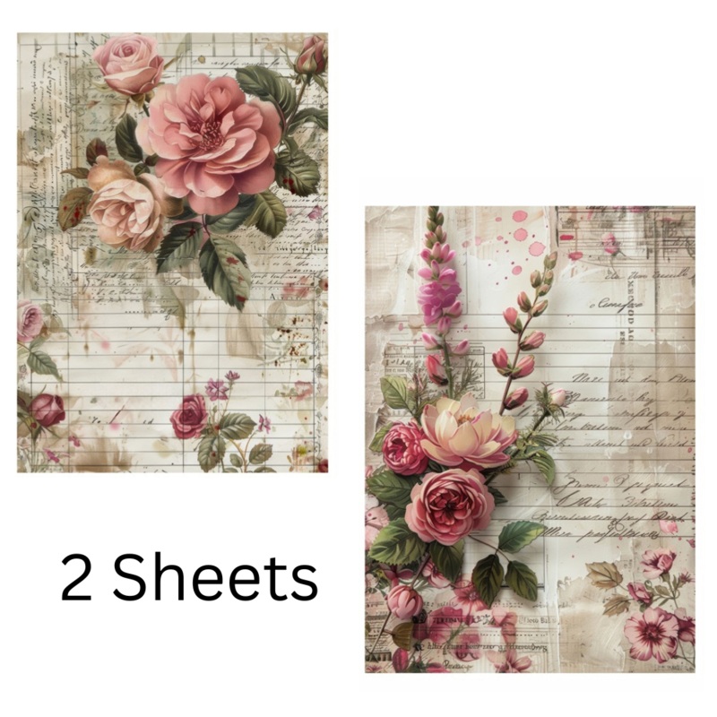Filament Decoupage Paper Coral Rose 2Designs 60GSM A4 2Sheets