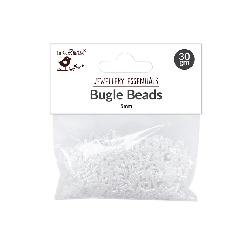 Bugle Beads White 5mm 30g