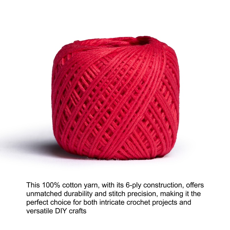 Crochet & Embroidery Thread – Cotton, 6 Ply, Candy Red, Approx. 32mt Ball