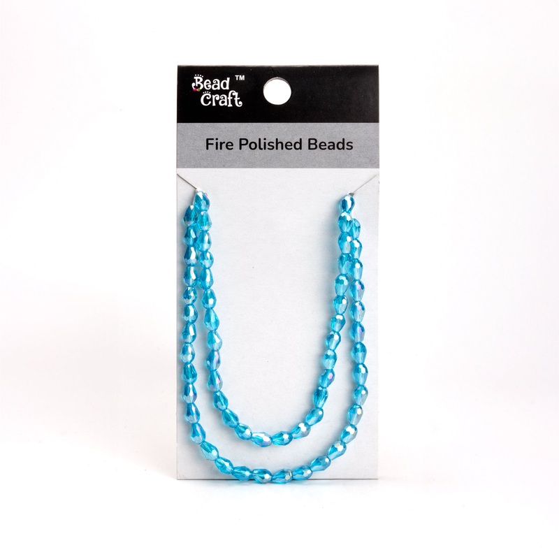 Fire Polished Beads Aquamarine Rainbow 6/8mm 1 String