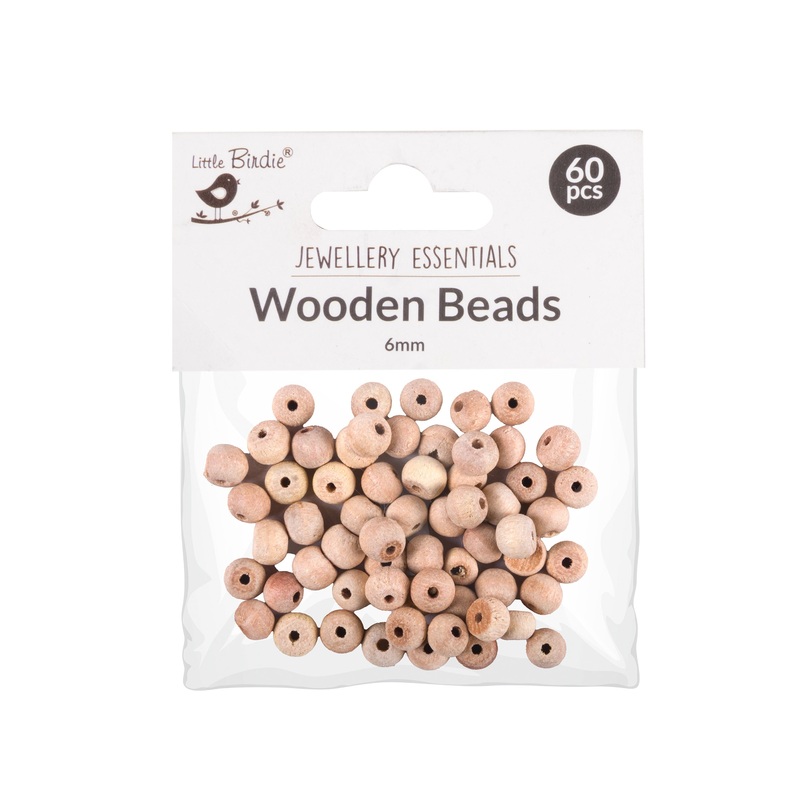 Wooden Beads With Hole 6mm Natural 60pcs