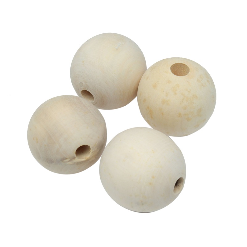 Wooden Ball With Hole 1.5Inch Natural 4Pc