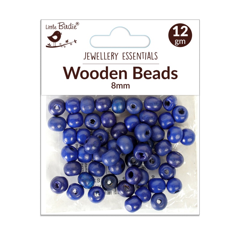 Wooden Beads 8Mm Blue 12G Ib