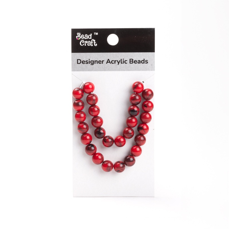 Designer Acrylic Beads Red Marble Approx 25gm 1 String (Small)