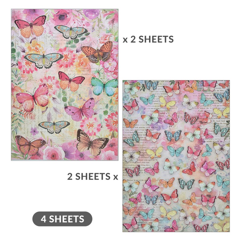 Decoupage Paper A4 Butterfly Flight/ Graceful Butterflies 4 Sheets Lb