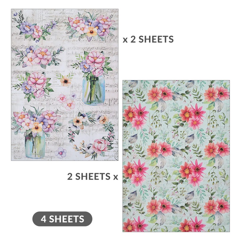 Decoupage Paper A4 Floral Essence/ Floral Brilliance 4 Sheets Lb
