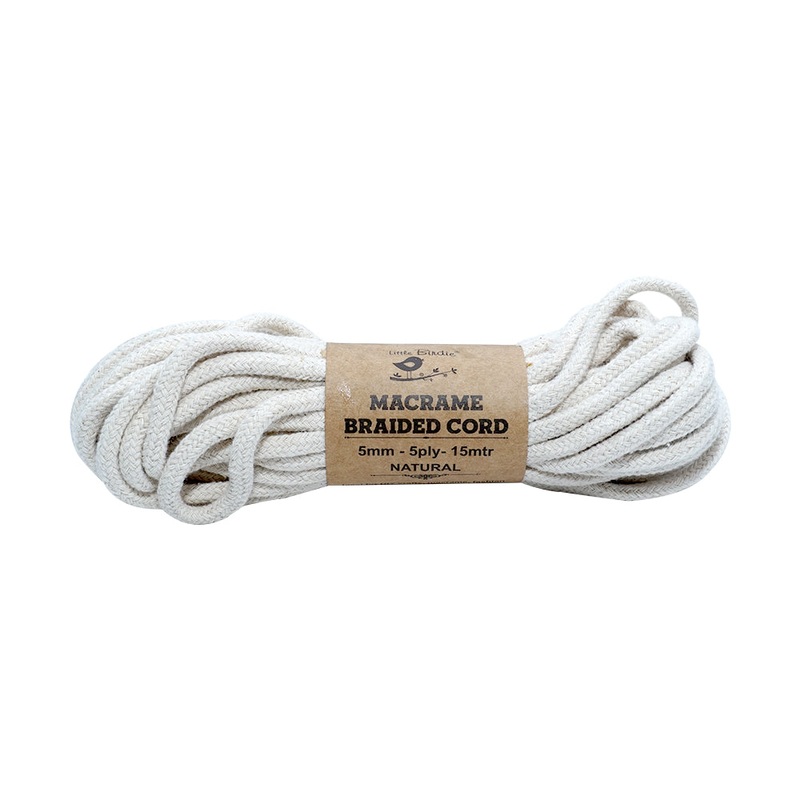 5mm 5 Ply Braided Cotton Cord Natural  15Mtr