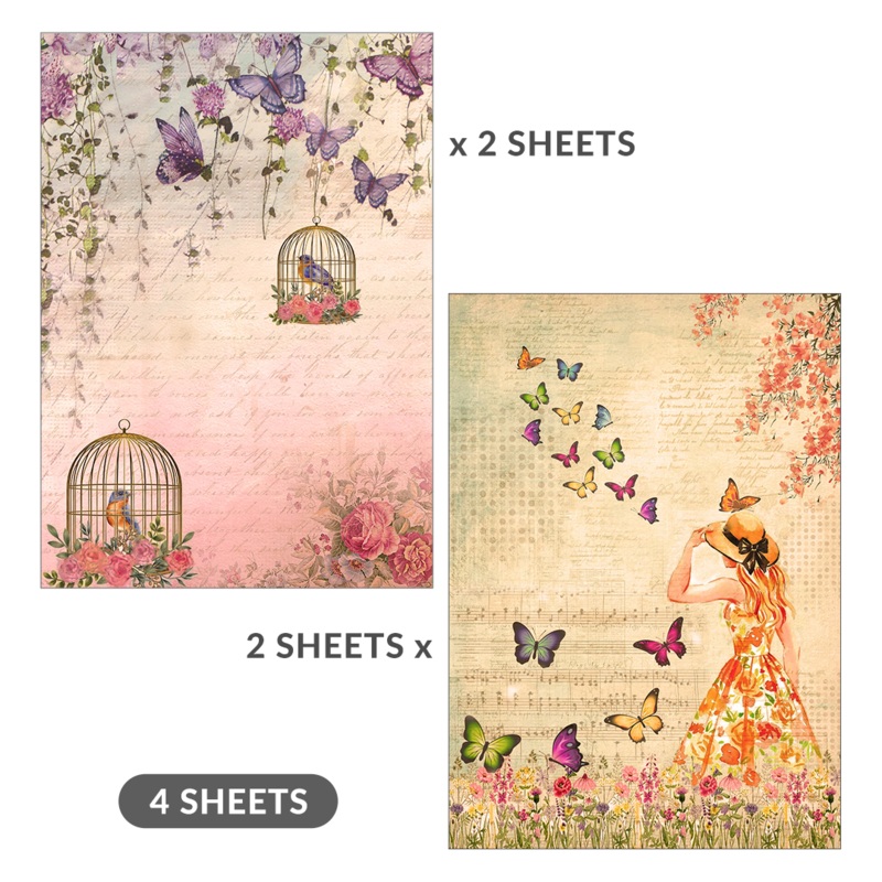 Decoupage Paper Enchanting Butterflies A4 70Gsm 2 Designs 4Sheets