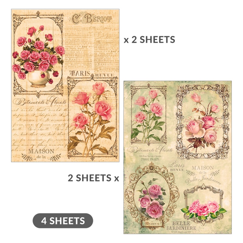Decoupage Paper Vintage Rosa A4 70Gsm 2 Designs 4Sheets