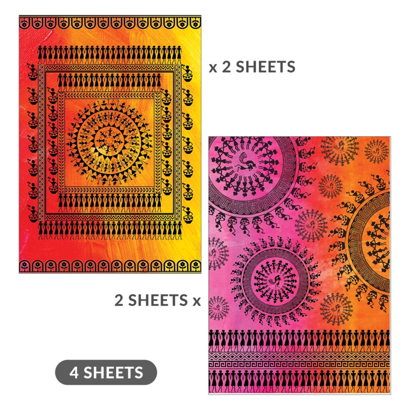 Decoupage Paper Warli Mandala A4 70Gsm 2 Designs 4Sheets