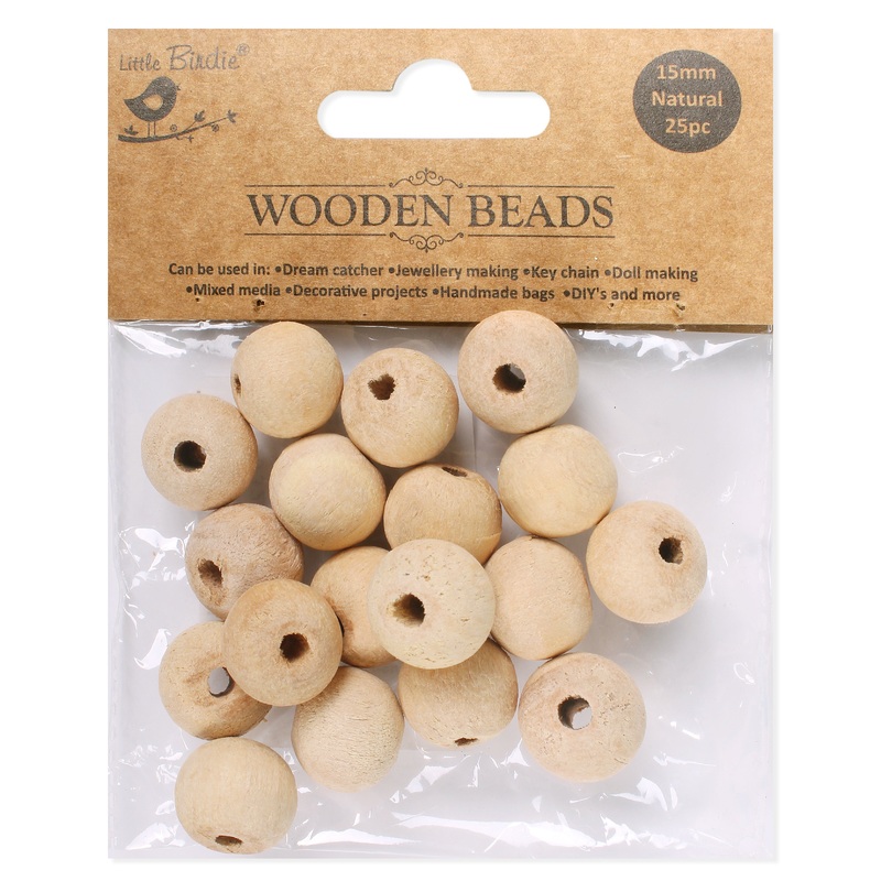 Wooden Beads 15Mm Natural 25Pcs