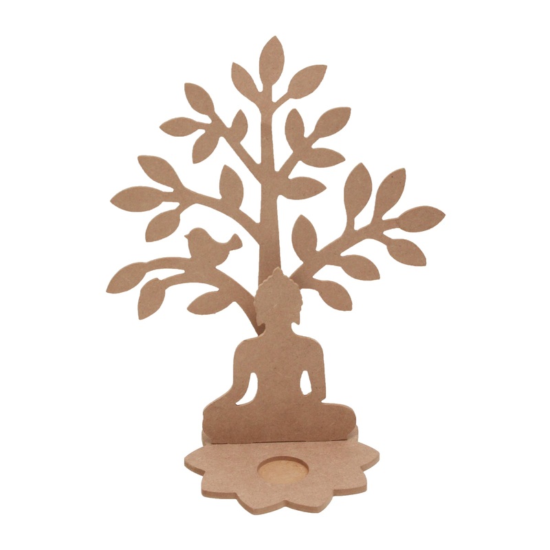 Mdf 5.5Mm Meditating Buddha Under Tree 2.9Mm T-Light Candle Holder W10.5 X H12.8 X D5Inch 1Set Lb