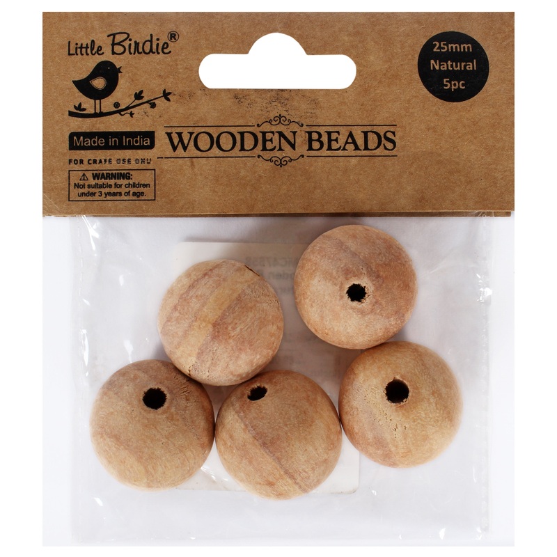 Wooden Beads 25Mm Natural 5Pcs