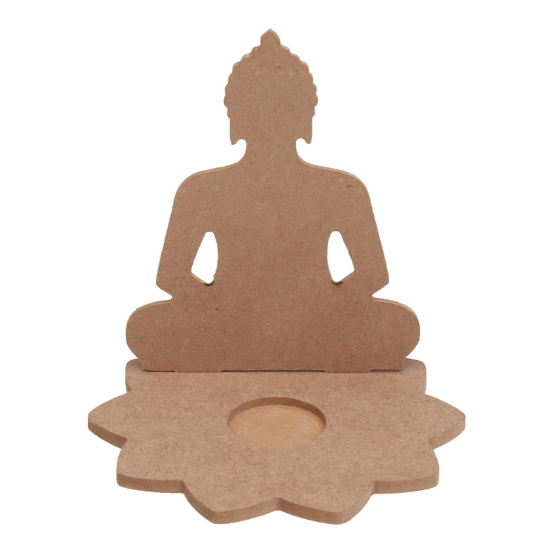 Mdf Meditating Buddha With T-Light Candle Holder W5.5 X H6.3 X D5.3Inch 1Pc Lb