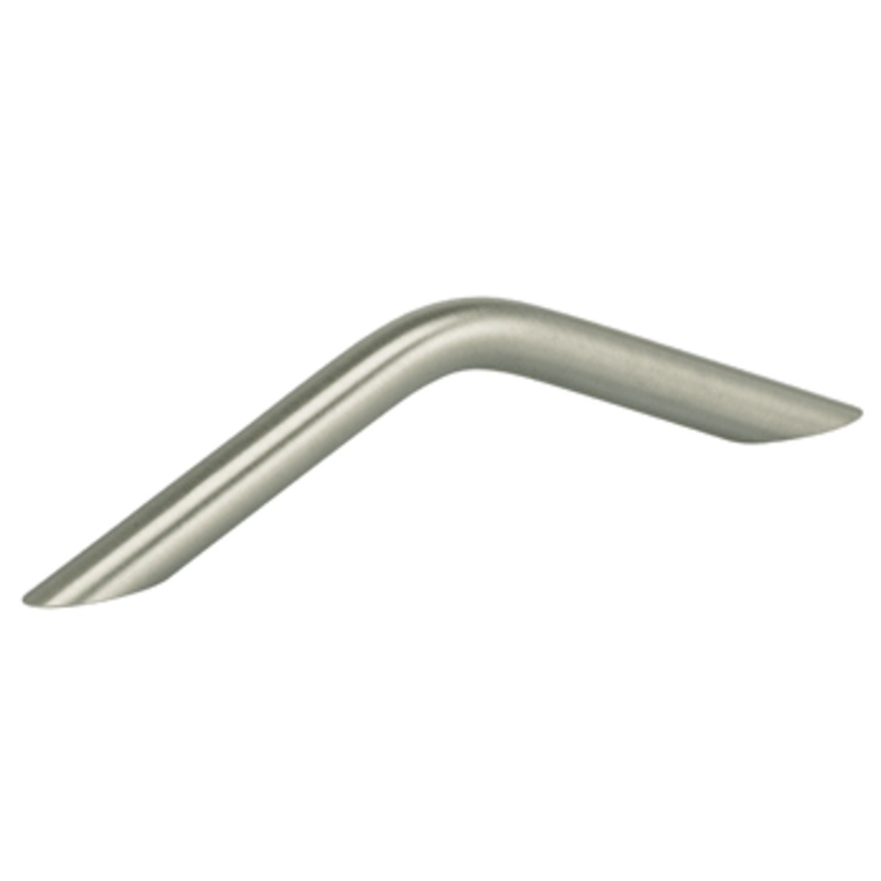 3-3/4 Center-to-Center Omnia Steel Ribbed Angle Cabinet Pull Satin Stainless Steel