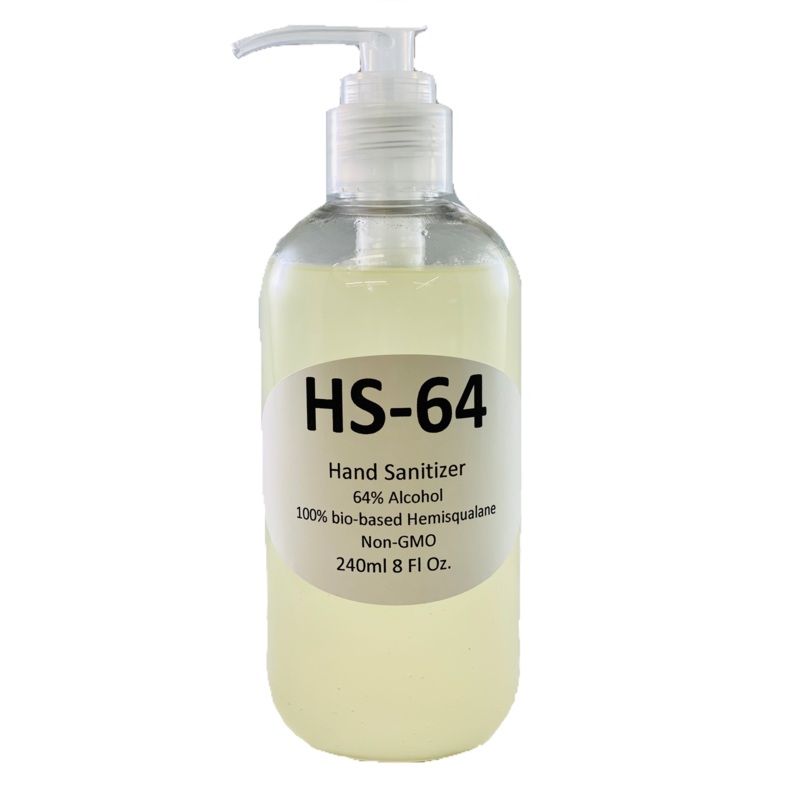 WRS Hand Sanitizer HS-64 – Industrial 64% Alcohol – Non GMO – 100% Bio-Based Hemisualane – Lovley Citrus and Lime Aroma 8oz.