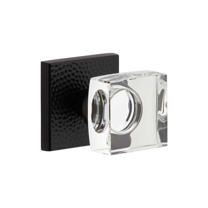 Quadrato Hammered Rosette with Quadrato Crystal Knob in Satin Black