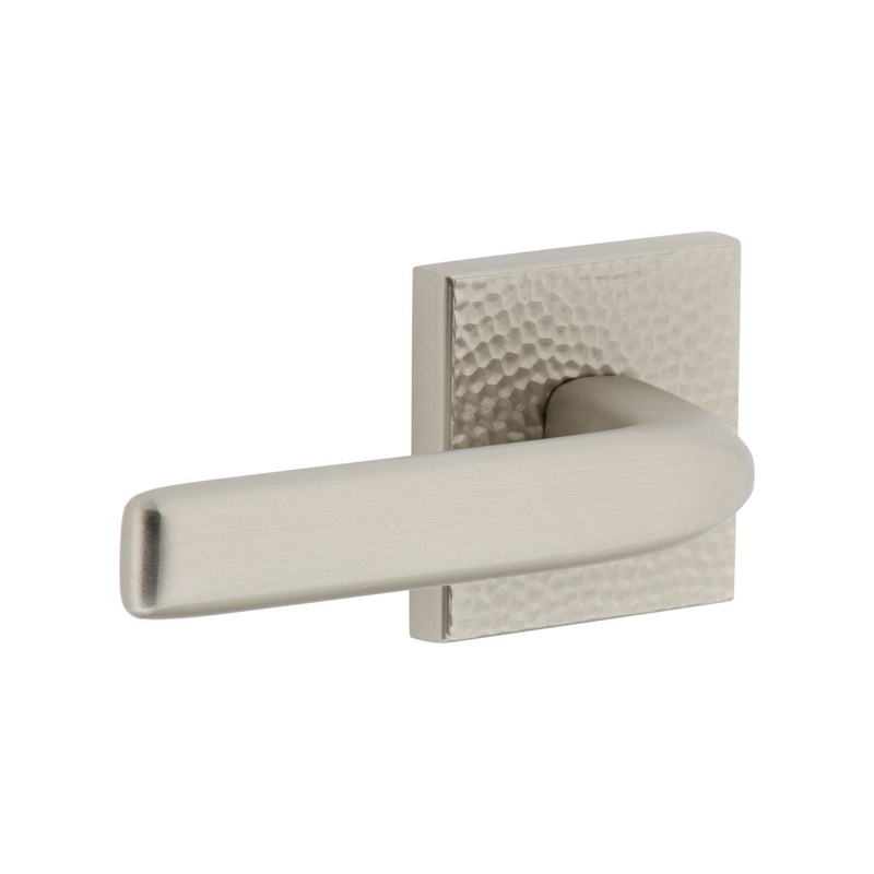 Quadrato Hammered Rosette with Bella Lever in Satin Nickel