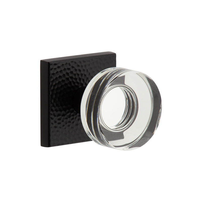 Quadrato Hammered Rosette with Circolo Crystal Knob in Satin Black