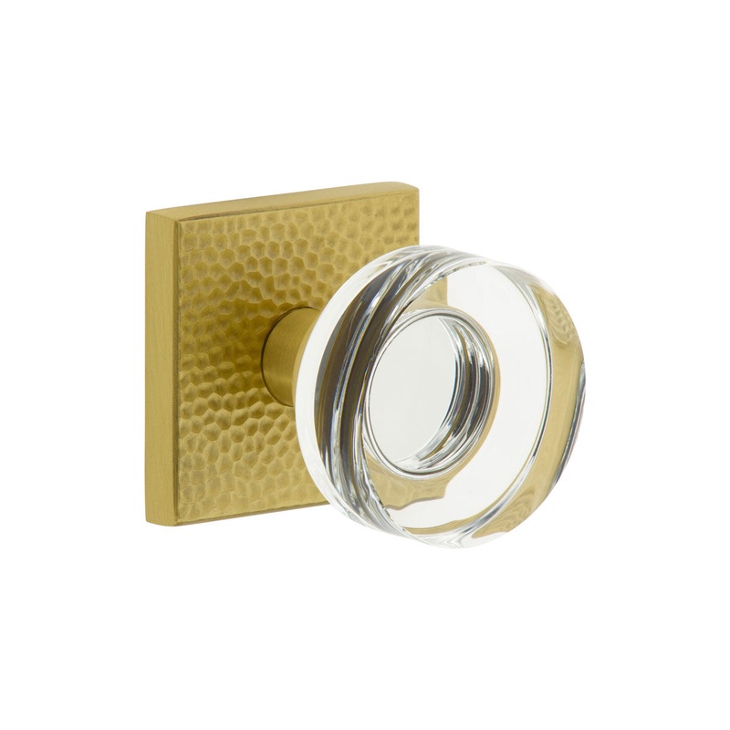 Quadrato Hammered Rosette with Circolo Crystal Knob in Satin Brass