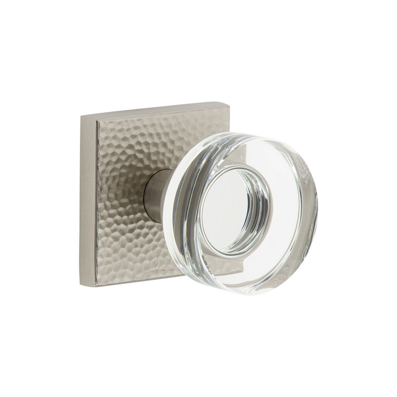 Quadrato Hammered Rosette with Circolo Crystal Knob in Satin Nickel