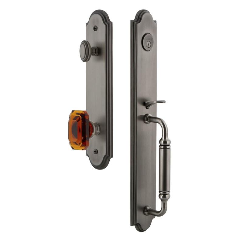 Arc One-Piece Handleset with C Grip and Baguette Amber Knob in Antique Pewter