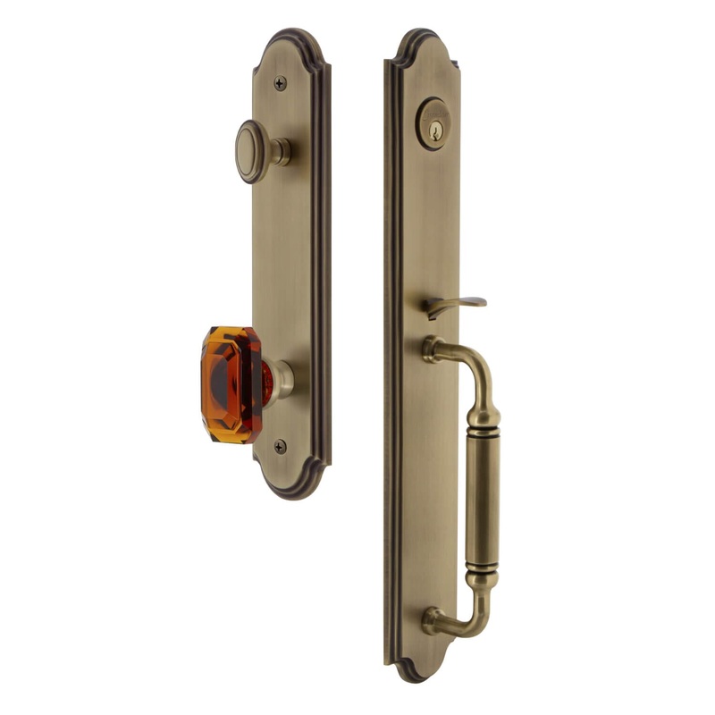 Arc One-Piece Handleset with C Grip and Baguette Amber Knob in Vintage Brass