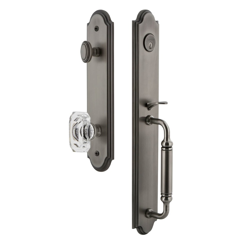 Arc One-Piece Handleset with C Grip and Baguette Clear Crystal Knob in Antique Pewter