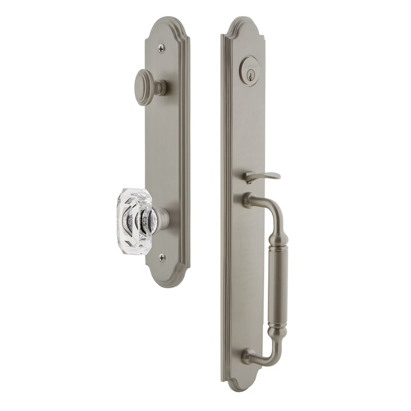 Arc One-Piece Handleset with C Grip and Baguette Clear Crystal Knob in Satin Nickel
