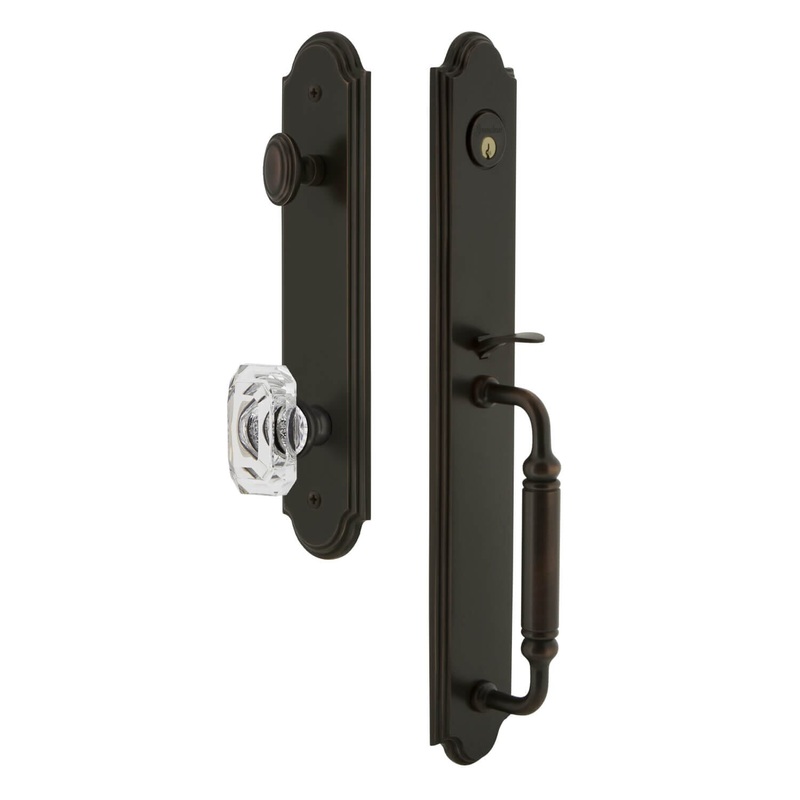 Arc One-Piece Handleset with C Grip and Baguette Clear Crystal Knob in Timeless Bronze