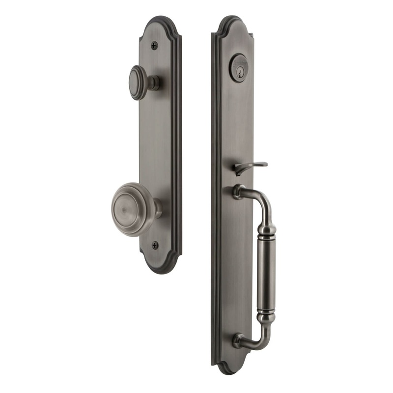 Arc One-Piece Handleset with C Grip and Circulaire Knob in Antique Pewter
