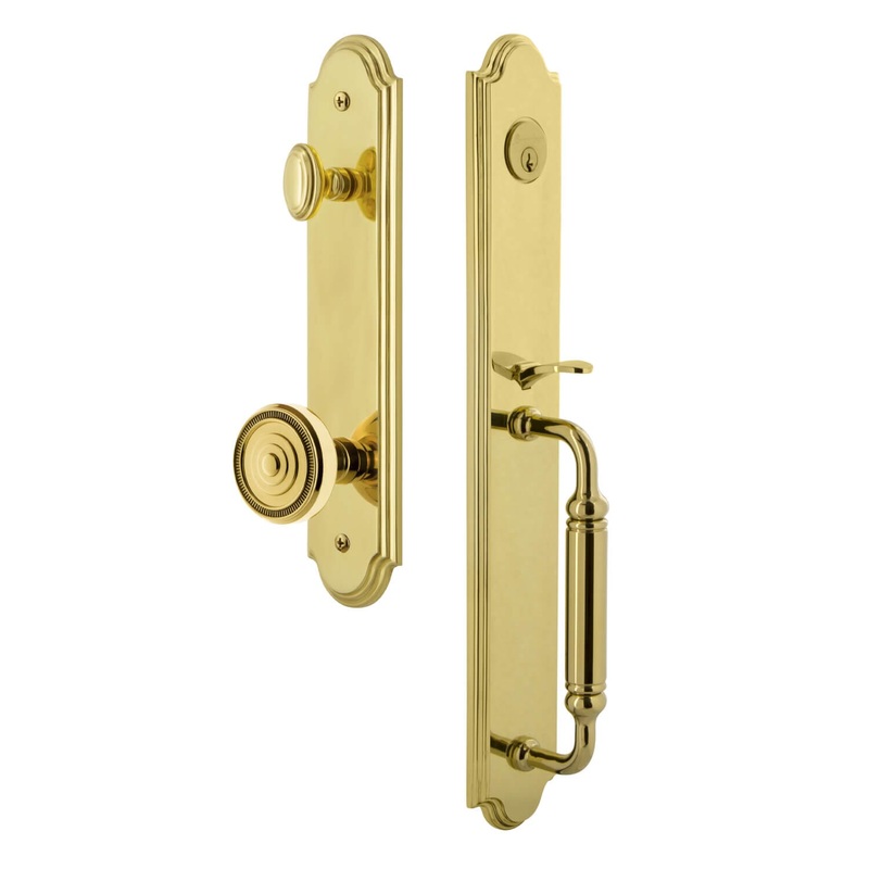 Arc One-Piece Handleset with C Grip and Soleil Knob in Lifetime Brass