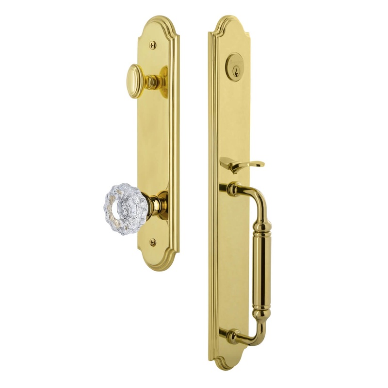 Arc One-Piece Handleset with C Grip and Versailles Knob in Lifetime Brass