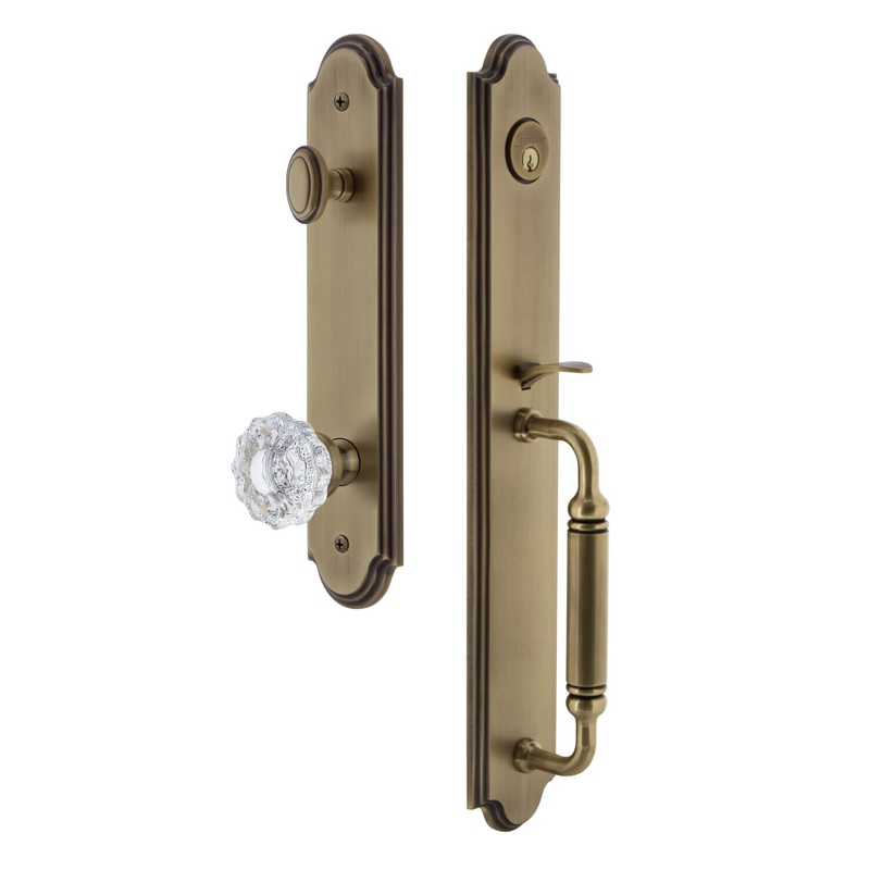 Arc One-Piece Handleset with C Grip and Versailles Knob in Vintage Brass