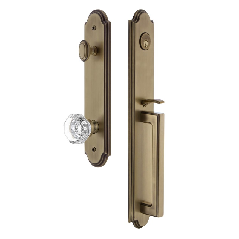 Arc One-Piece Handleset with D Grip and Chambord Crystal Knob in Vintage Brass