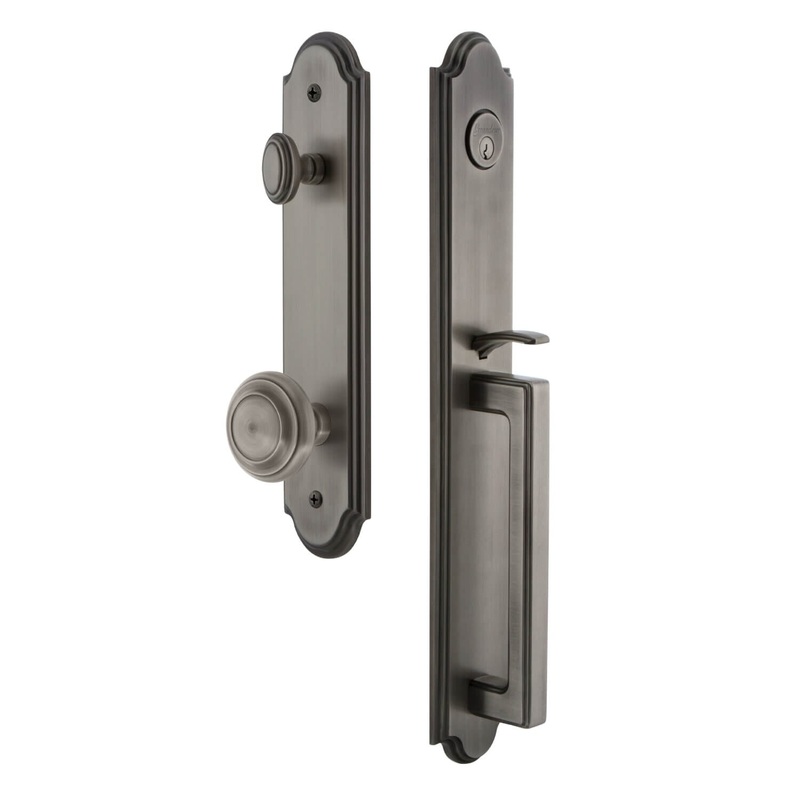 Arc One-Piece Handleset with D Grip and Circulaire Knob in Antique Pewter