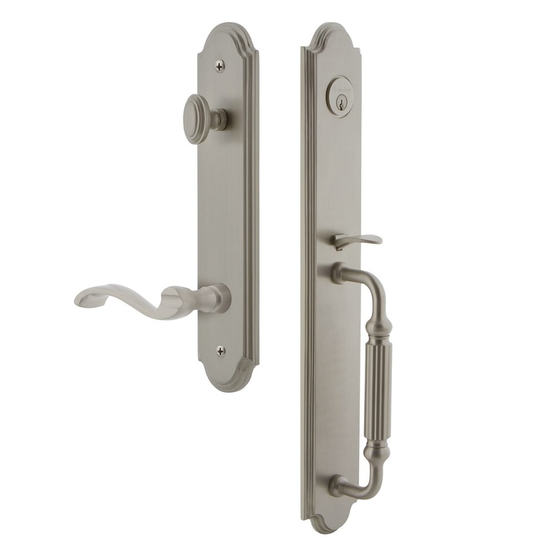 Arc One-Piece Handleset with F Grip and Portofino Lever in Satin Nickel