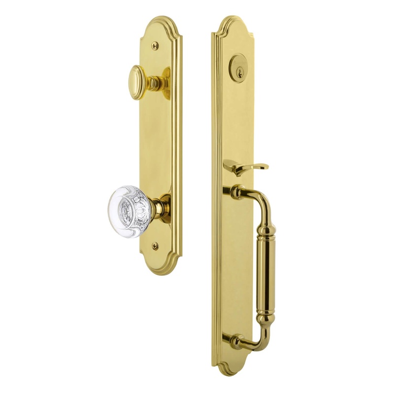 Arc One-Piece Handleset with C Grip and Bordeaux Knob in Lifetime Brass