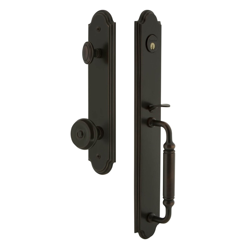 Arc One-Piece Handleset with C Grip and Bouton Knob in Timeless Bronze