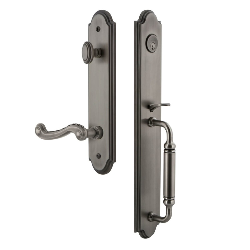 Arc One-Piece Handleset with C Grip and Newport Lever in Antique Pewter