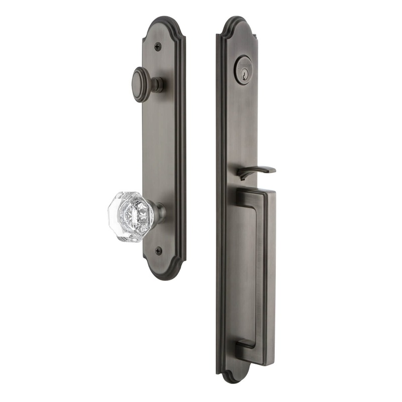 Arc One-Piece Handleset with D Grip and Chambord Crystal Knob in Antique Pewter