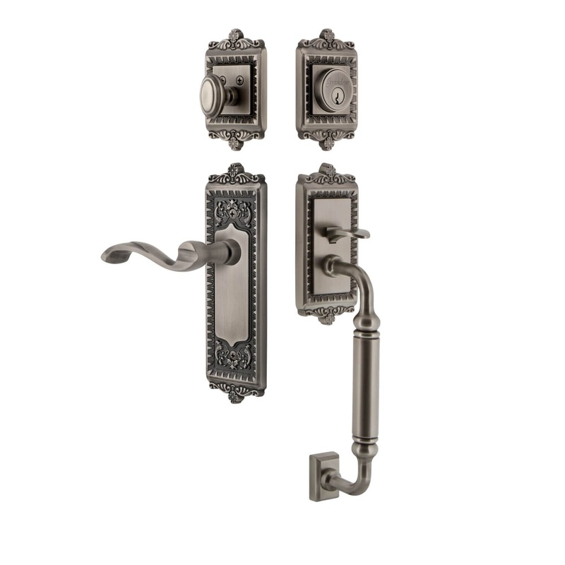 Windsor Plate C Grip Entry Set Portofino Lever in Antique Pewter