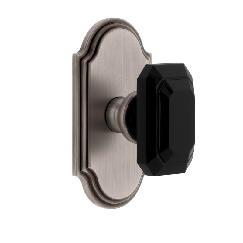 Arc Short Plate with Baguette Black Crystal Knob in Antique Pewter