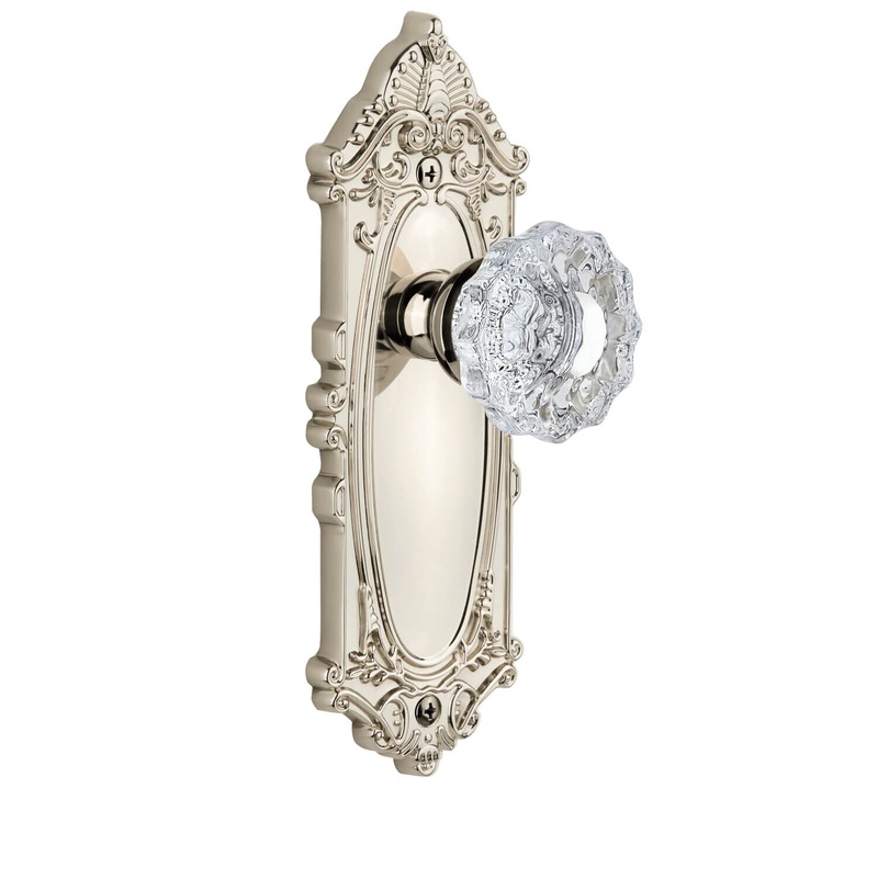 Grande Victorian Long Plate with Versailles Crystal Knob in Polished Nickel