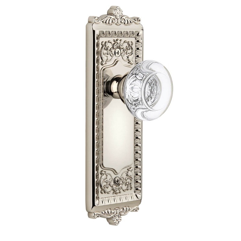 Windsor Long Plate with Bordeaux Crystal Knob in Polished Nickel