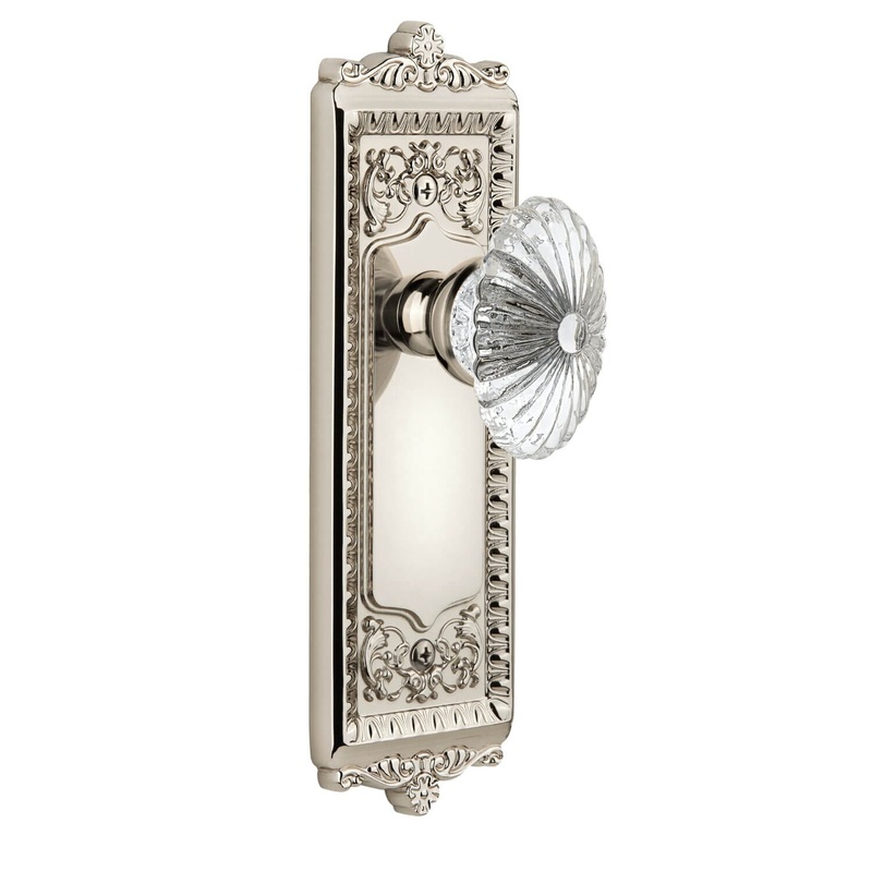 Windsor Long Plate with Burgundy Crystal Knob in Polished Nickel